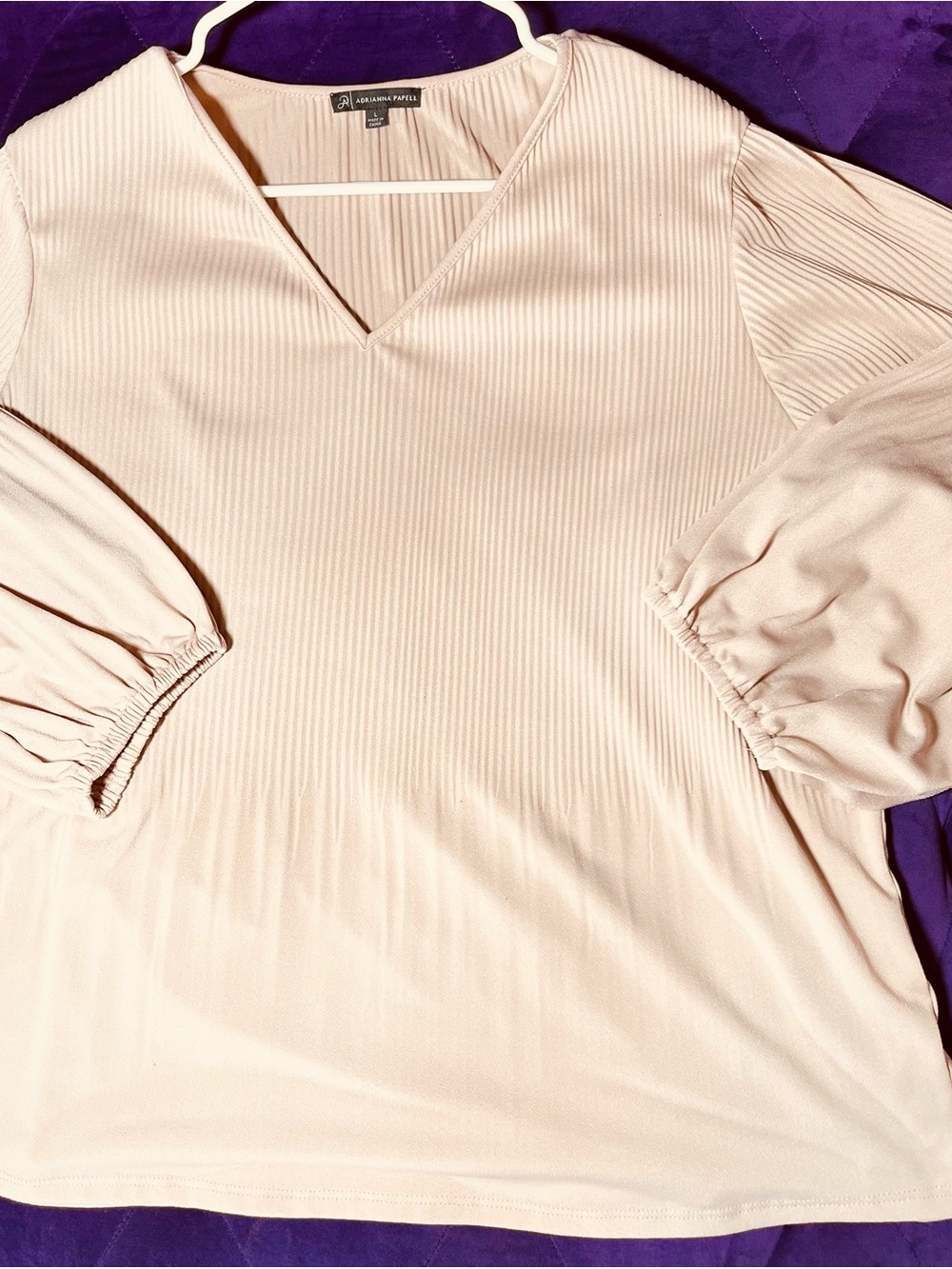 Adrianna Papell Blush Pink V-Neck Ribbed Sleeve Tunic
